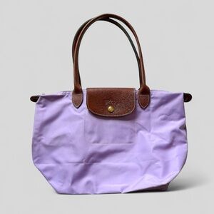 Lonchamp Medium Pastel Purple La Pliage Shopper Tote Bag Nylon Leather